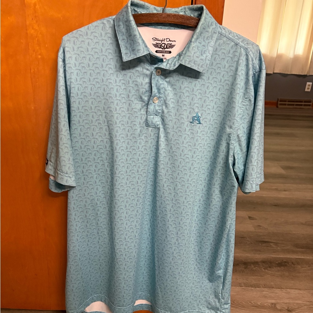 Straight Down Performace Blue Golf Polo Shirt